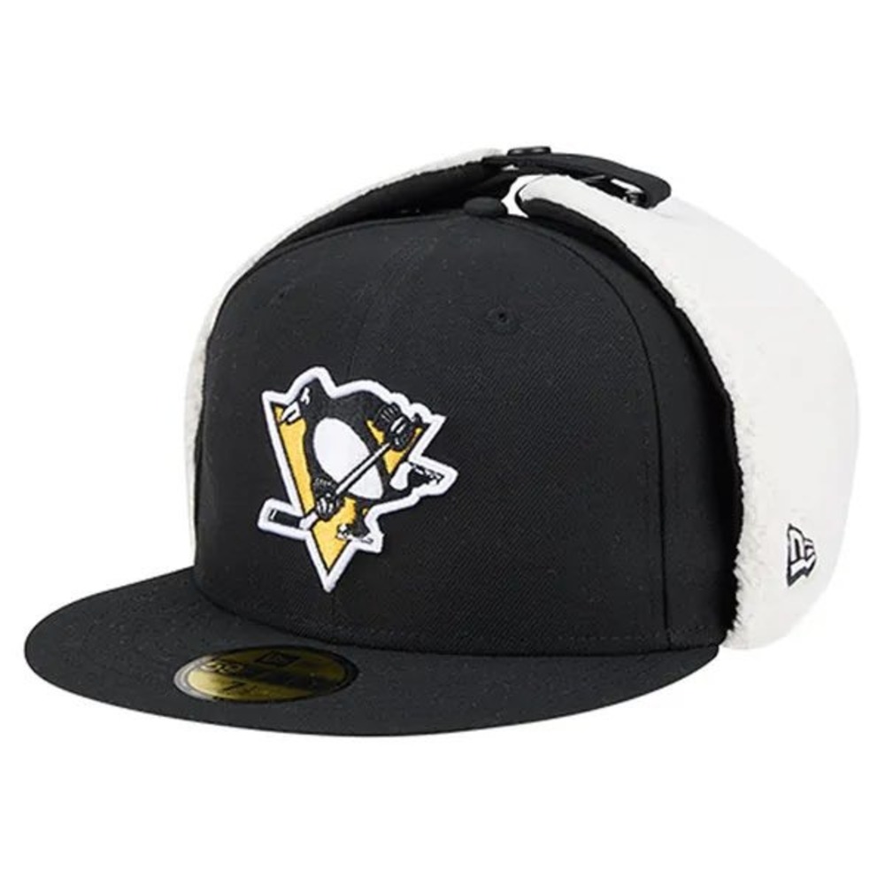NWT New Era 59FIFTY Pittsburgh Penguins Dog Ear Flap Hat - 7 3/8 - Black
